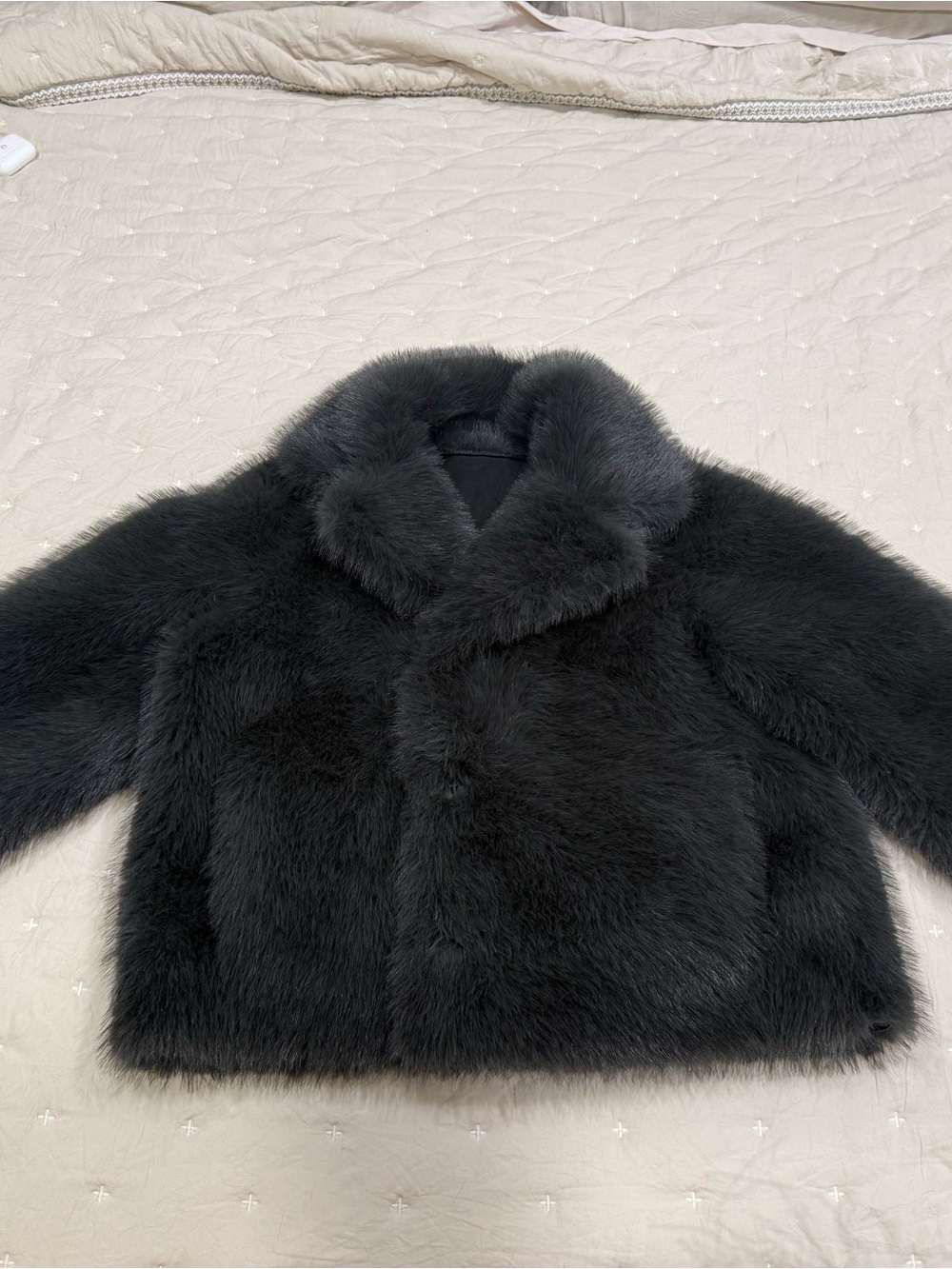 Zara Black Plush Faux Fur Puffer Jacket